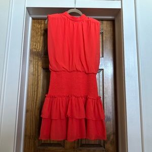 TCEC Chiffon Mock Neck Smocked Waist Tiered Ruffled Skirt Dress. Size M